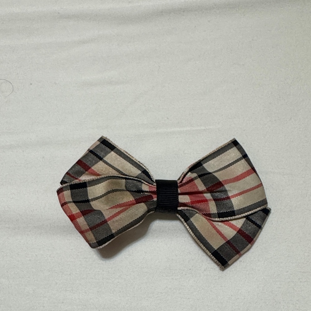 Kids Checkered Hair Bow - Red, Black, Beige